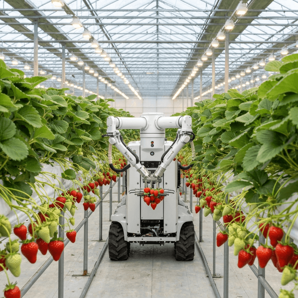 GPS制御で直進走行するスマート農業トラクターが圃場を耕耘する様子