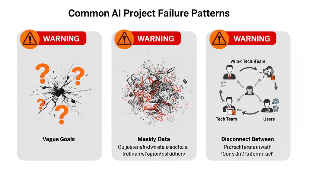 AI導入プロジェクトの3大失敗パターン:曖昧な課題定義・データ品質不足・組織変革の欠如