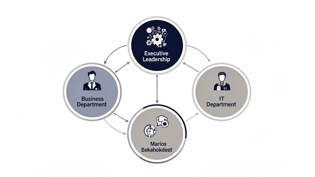 AI導入プロジェクトの3つのステークホルダー:経営層・事業部門・IT部門の連携関係