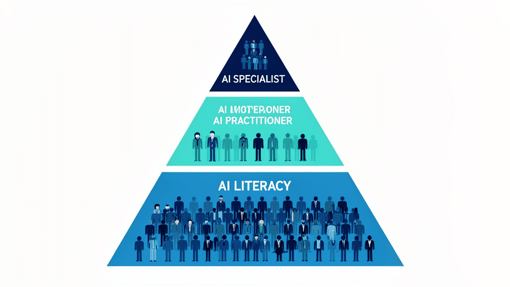 AI人材育成の3階層モデル:AIリテラシー基礎・業務推進者・専門人材のピラミッド構造