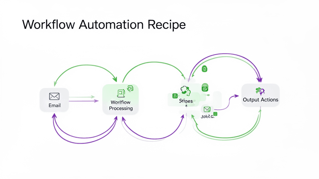 n8nのワークフロー自動化レシピ:トリガーから処理ノード、出力アクションまでのフロー図