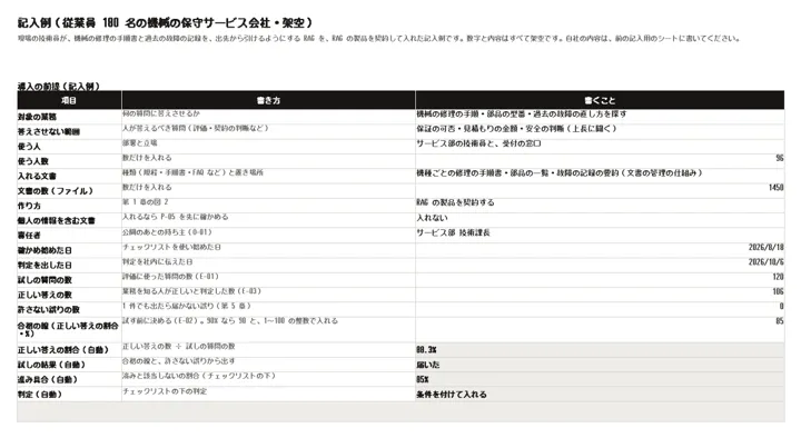 RAG 導入チェックリスト:記入例(導入の前提)